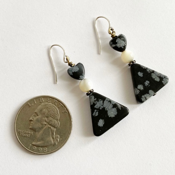 Snowflake Obsidian Dangle Artisan Made Earrings - Picture 4 of 7